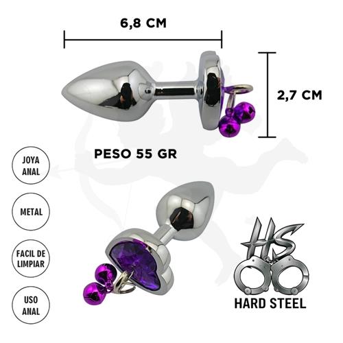 Centaurus: Joya anal con forma de corazon violeta y cascabeles